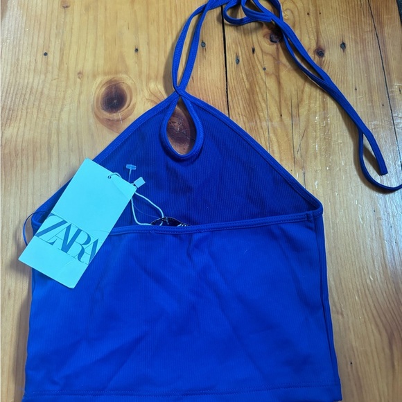 Zara Vibrant Blue Ribbed Halter Top - Picture 3 of 3